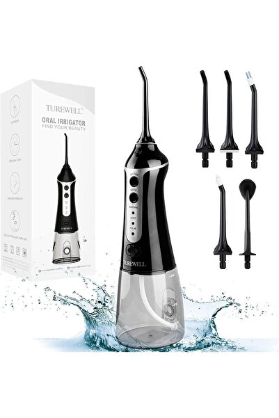 Turewell توريويل جهاز تنظيف الفم FC1591 لاسلكي كهربائي مع 3 اوضاع و5 فوهات، ج...