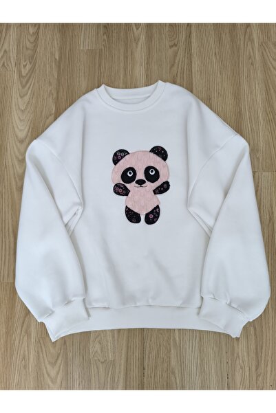 iyzi Bisiklet Yaka panda nakış detaylı oversize çok şık Sweatshirt