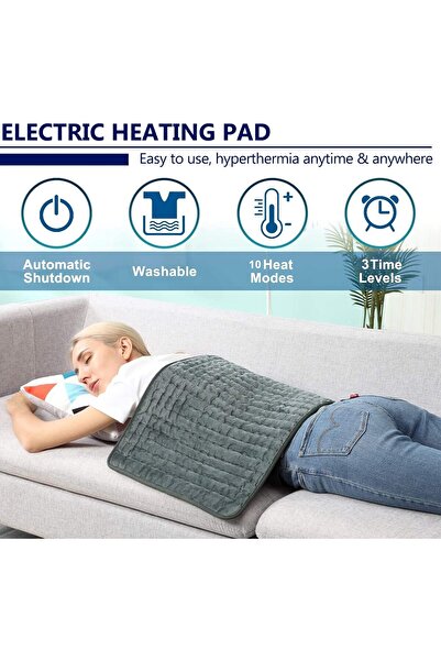 Ponicozy Electric Heating Pad for Back Pain Relief, 24 x 12 inch, Gray, Flannel, 10 Heat Settings, 3 Timer Op