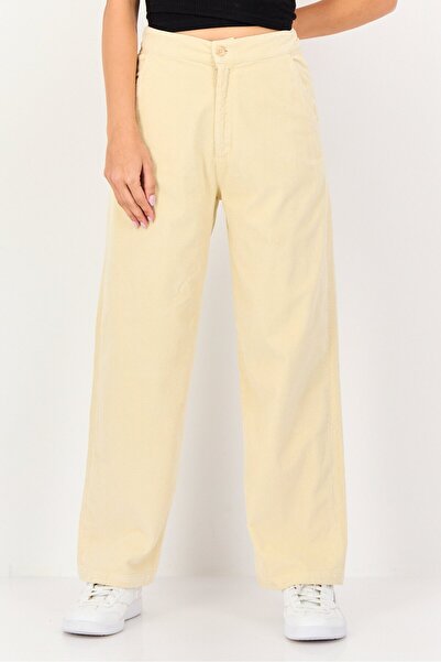 Reiko Women Regular Fit Textured Corduroy Pants, Cream