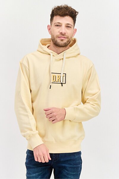 DRT Men Hooded Brand Logo Long Sleeve Sweatshirts, Cream Combo