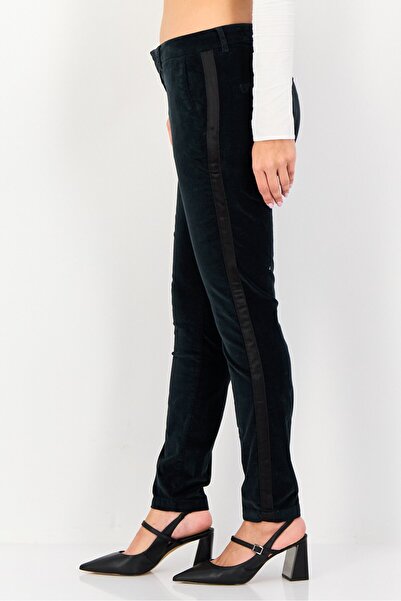 Reiko Women Cigarette Fit Velvet Straight Leg Pants, Dark Green