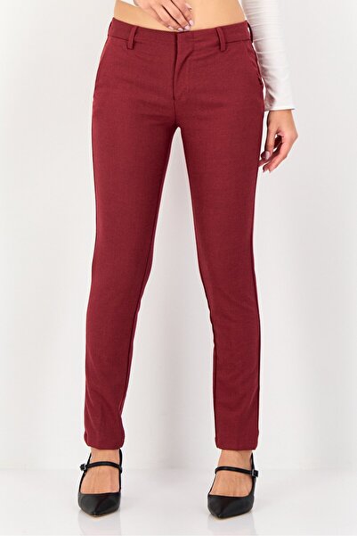 Reiko Women Cigarette Fit Textured Straight Leg Pants, Maroon