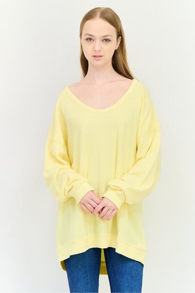 aerie سويت شيرت نسائي سادة بأكمام طويلة ومقاس كبير، أصفر