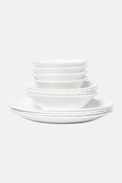 Gibson Home طقم أدوات مائدة من 12 قطعة من زجاج الأوبال المقسّى، أبيض