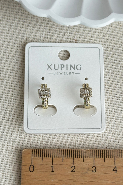 Modacaprea Xuping 14K Mini Baget Taşlı Klipsli Kadın Küpe Kararmaz Kadın Takı Xuping Küpe