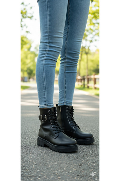 DB Γυναικείες μπότες με κορδόνια με φερμουάρ