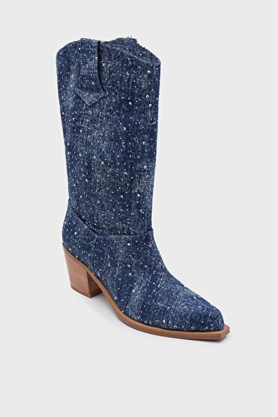 SHOEMOL SKB-066 Denim Taşlı Lacivert Western Bot