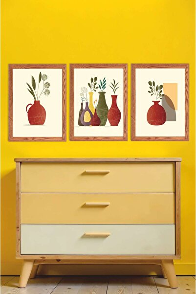 UNT Modern Minimalist Plant Themed 3-Piece Wall Painting Set4– Frame-Looking ...