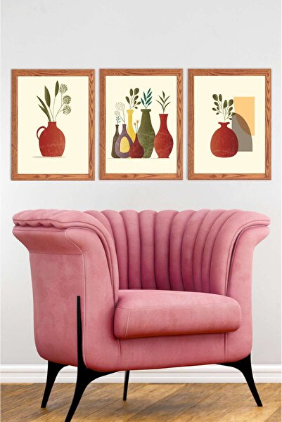 UNT Colorful Abstract Flower Themed 3-Piece Wall Painting Set |   Modern Decorative Mdf Printing |   Frame-Like Appearance