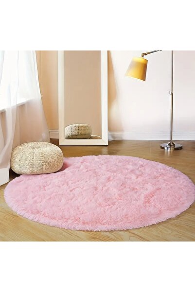 new colourse Yumuşak, Rahat ve Tüylü Yuvarlak Pembe Dekoratif Halı