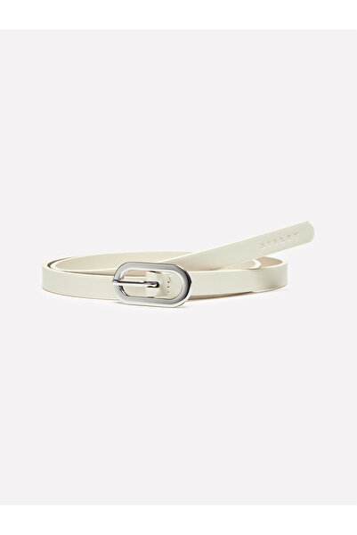 Sisley Women's Cream Eco Leather Oval Buckle Belt