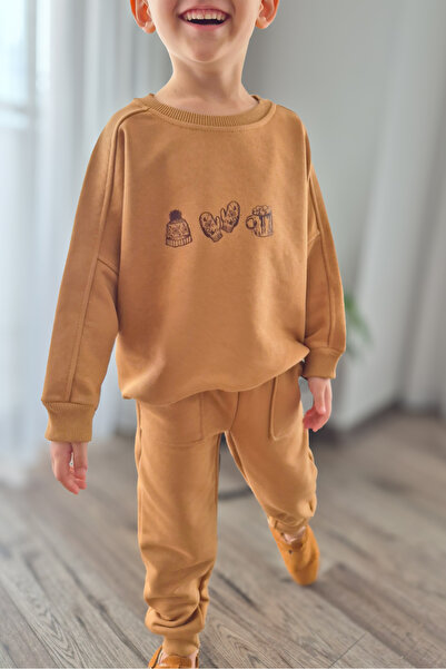 BALKABAĞI Зимна тема Оверсайз суитшърт и джогинг панталони с джобове 100% памучен спортен екип (2-9 години)