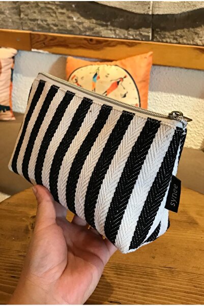 Masdala Egar حقيبة مكياج قماشية مخططة ومضفرة