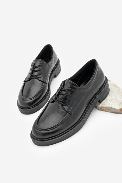 Marjin Kadın Oxford Ayakkabı Bağcıklı Maskülen Günlük Ayakkabı Nesan Siyah