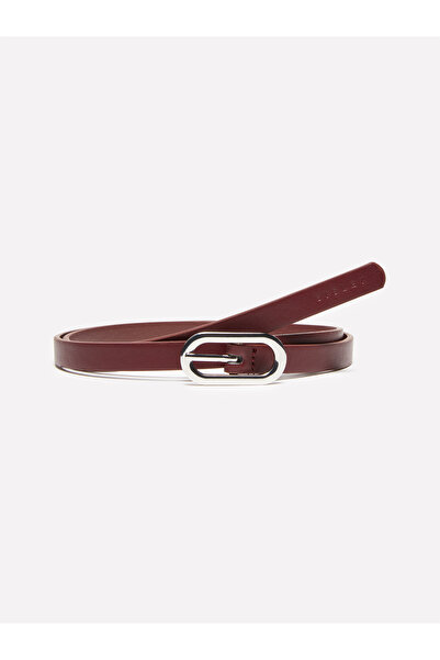 Sisley Women's Burgundy Eco Leather Oval Buckle Belt