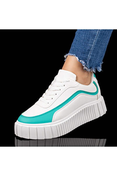 BMoD Teniși de damă albi și verzi cu șireturi MOD06311