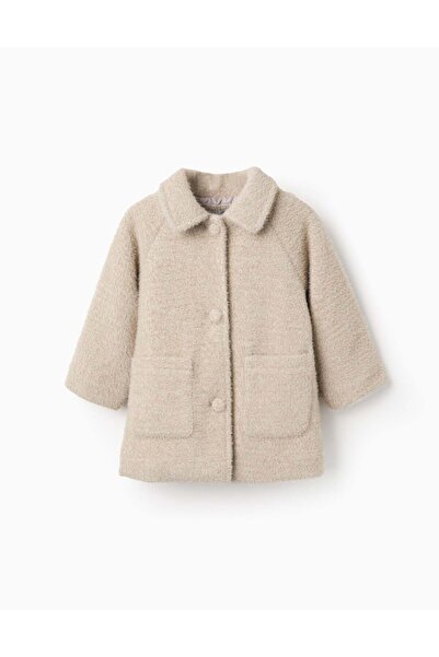 Ziddy Fluffy Buttoned Jacket for Baby Girls, Beige
