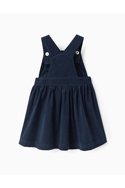 Ziddy Corduroy Pinafore Dress with Ruffles for Baby Girls, Dark Blue
