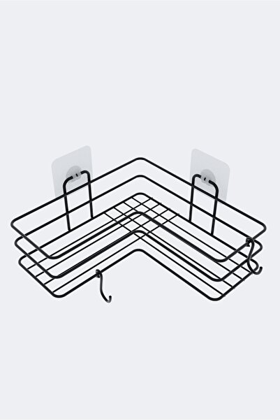 EVA METAL TASARIM رف زاوية لاصق للحمام مكون من قطعتين، حامل شامبو للدش، منظم للحائط، رف تنظيم معدني أسود