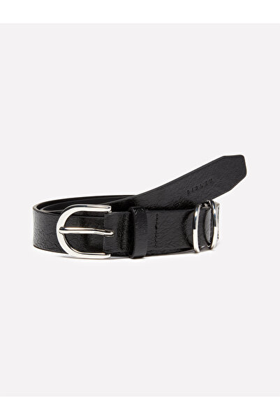 Sisley Women's Black Eco Leather Metal Ring Detailed Buckle Belt