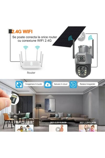 OEM Cameră de supraveghere solară V380-Solar-S6-Gri-Wifi, 6MP, obiectiv dual, panou solar, baterie 8000mAh, Mot