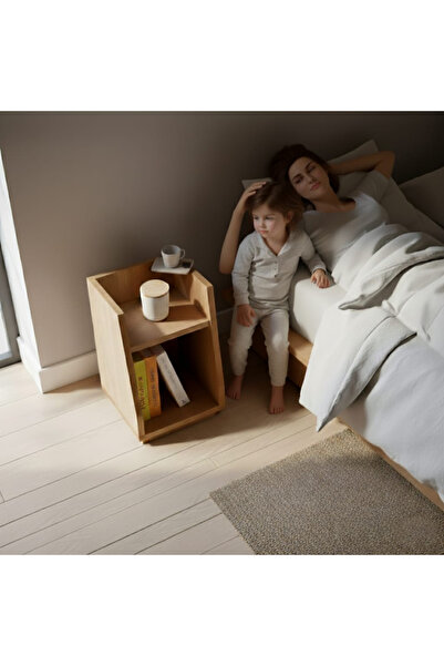 Modüler Ekipman %100 Ladin Ağacı Masif Komidin Başucu Sehpası Doğal Ahşap Modern Yatak Odası Raflı Komidin