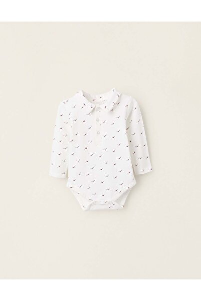 Ziddy بدلة جسم بنقشة "طيور" للأطفال حديثي الولادة، أبيض/بورجوندي