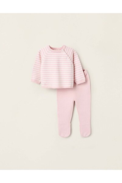 Ziddy Striped Knitted Set for Newborn Girls, Pink