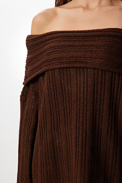Lovelyİstanbul Open Shoulder Knitwear Sweater Pants Set Lmu0004 Brown