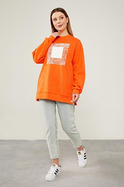 Levidor Foil Printed Orange Sweatshirt