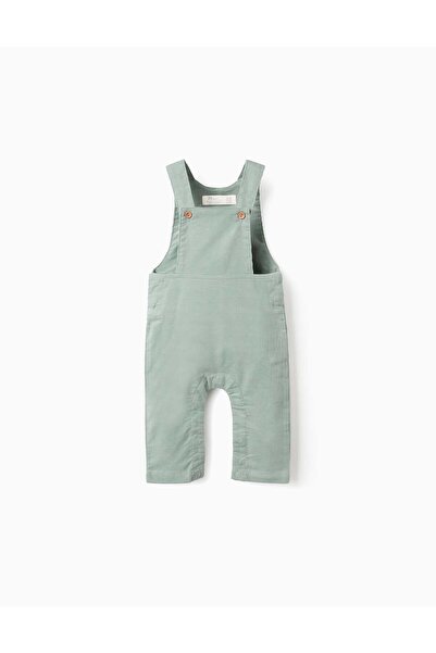 Ziddy Corduroy Dungarees for Newborns, White/Green