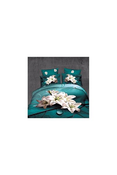 OEMN Double Bed Linen Set, 6 Pieces, 3D Print, Green, Lilies