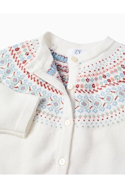Ziddy Cardigan with Jacquard for Baby Girls, White