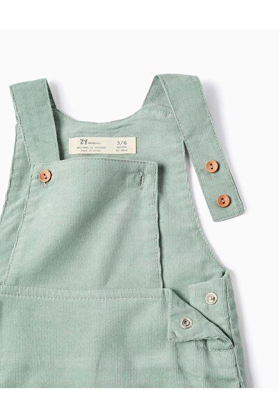 Ziddy Corduroy Dungarees for Newborns, White/Green