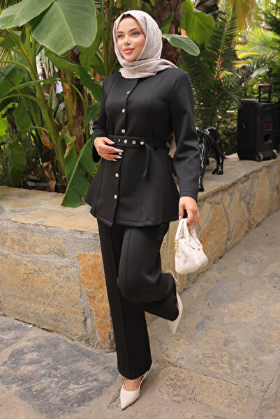 İmajButik Set de pantaloni și jachetă neagră Scuba Snap