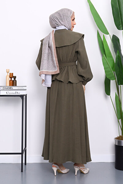 İmajButik Khaki Collar Detailed Shirt Skirt Set