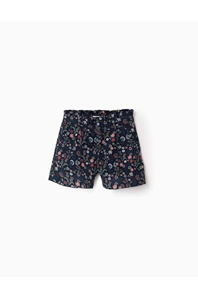 Ziddy Corduroy Floral Shorts for Girls, Dark Blue