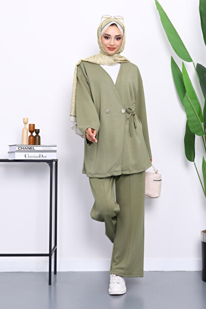 İmajButik Σετ παντελόνι με λεπτομέρεια με κορδόνια χακί