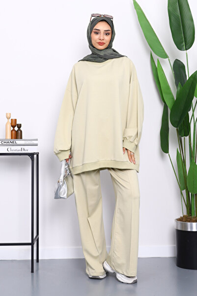 İmajButik بدلة بنطلون كبيرة الحجم بلون أخضر باستيل مكونة من خيطين