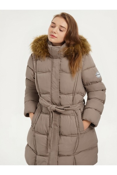 SETTY KOOP Women's Long Down Coat with Fur Hood Belted Waist, Waterproof geacă de iarnă damă