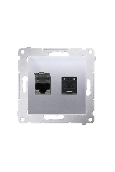 Other Priză dublă RJ45 categoria 6 cu capac anti-praf, argintiu mat Simon54