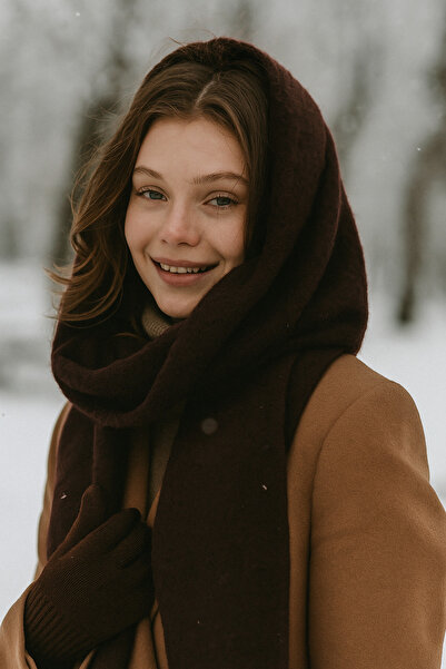 Luminos Butik Bitter Brown Tassel Scarf – Shawl with Soft and Wide Structure, Ideal for Cold Weather Sal1296