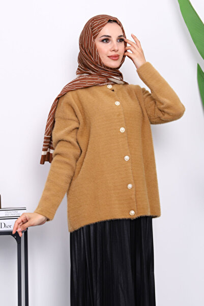 İmajButik Μαλακή ζακέτα Angora με λαιμόκοψη βιζόν