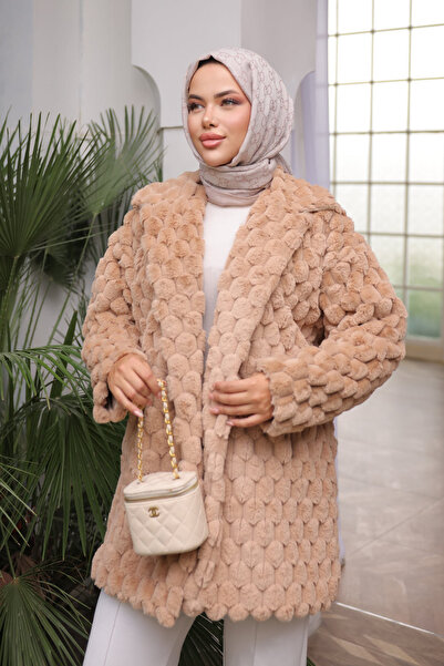 İmajButik Mink Collar Double Pocket Fur Coat