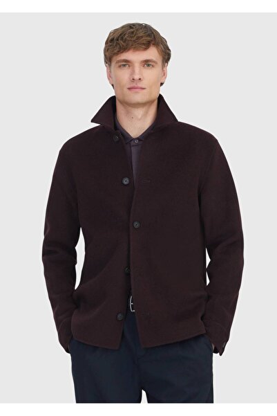 Ramsey Plum Plain Regular Fit Woven Wool Blend Overshirt