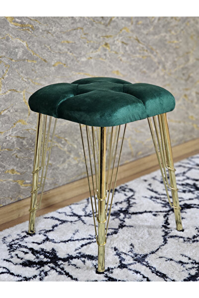 ZAFİR Kare Gold Kaplama Telli Ayaklı Tabure - Oturak - Bar Taburesi - Ayaklı Tabure