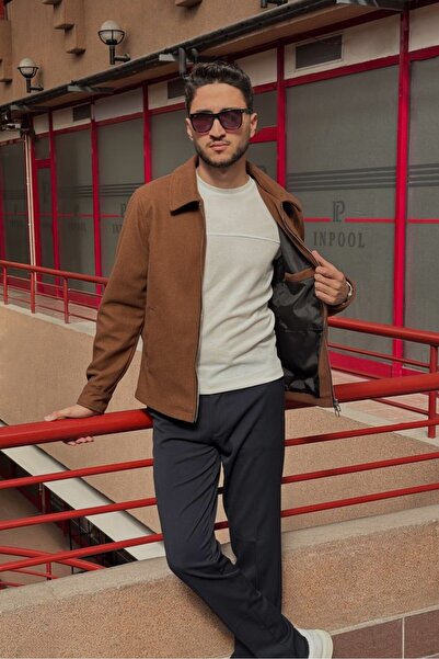 inpool Ανδρικό, Standard-Fit, Λεπτομέρεια με φερμουάρ, Πέτο πουκάμισου, Μπουφάν με καστανόχρωμο στάμπα 626