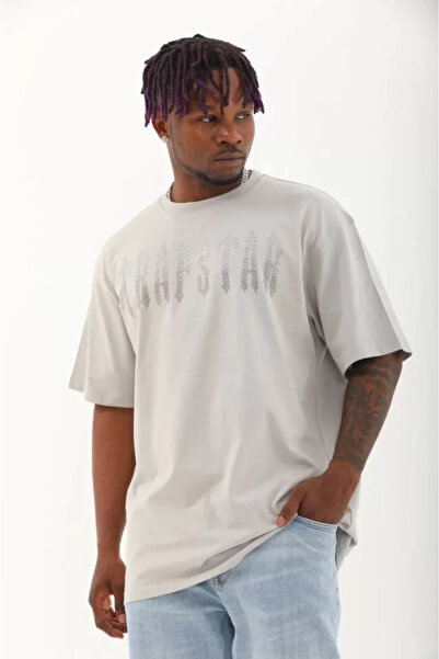 HAZEGO Унісекс оверсайз футболка з каменями та велосипедним коміром - сіра