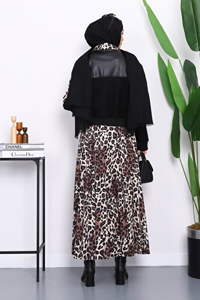 İmajButik Black Leopard Patterned Jacket Skirt Suit